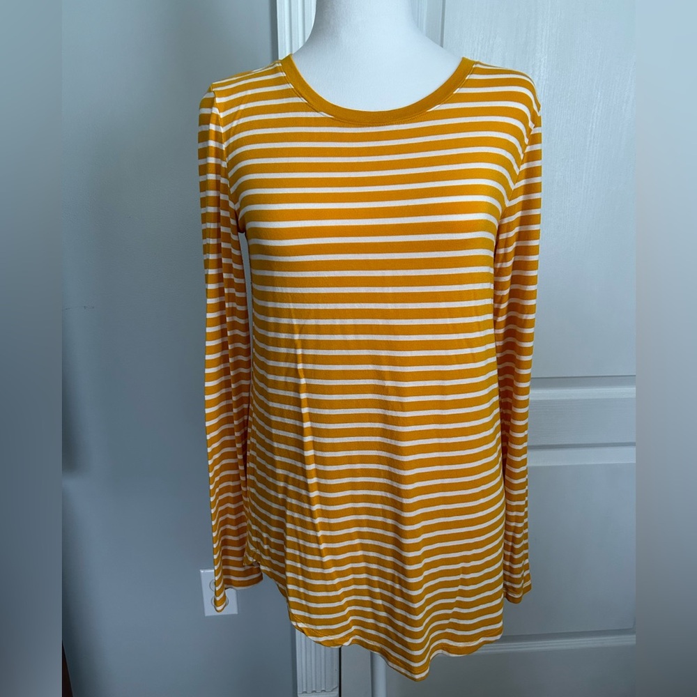 Old Navy | Yellow & White Luxe Long Sleeve Crew Neck Striped Tee | Size Medium